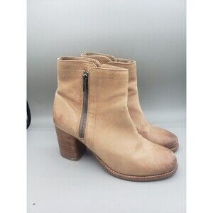 Frye Addie Women Ankle Boots Double Zip Leather Bootie Taupe Stone Heel Sz 7 B